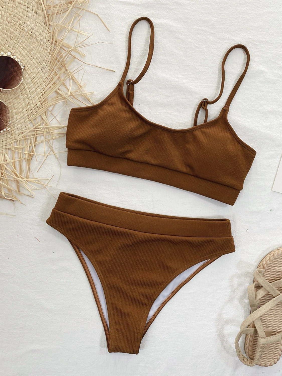 scoop neck spaghetti strap two-piece swim set