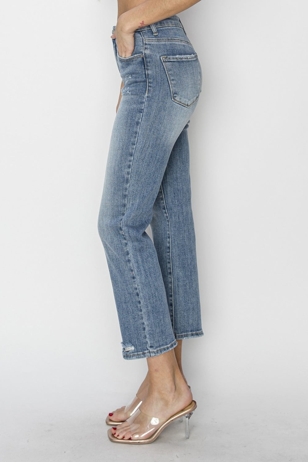 risen full size high waist distressed cropped jeans