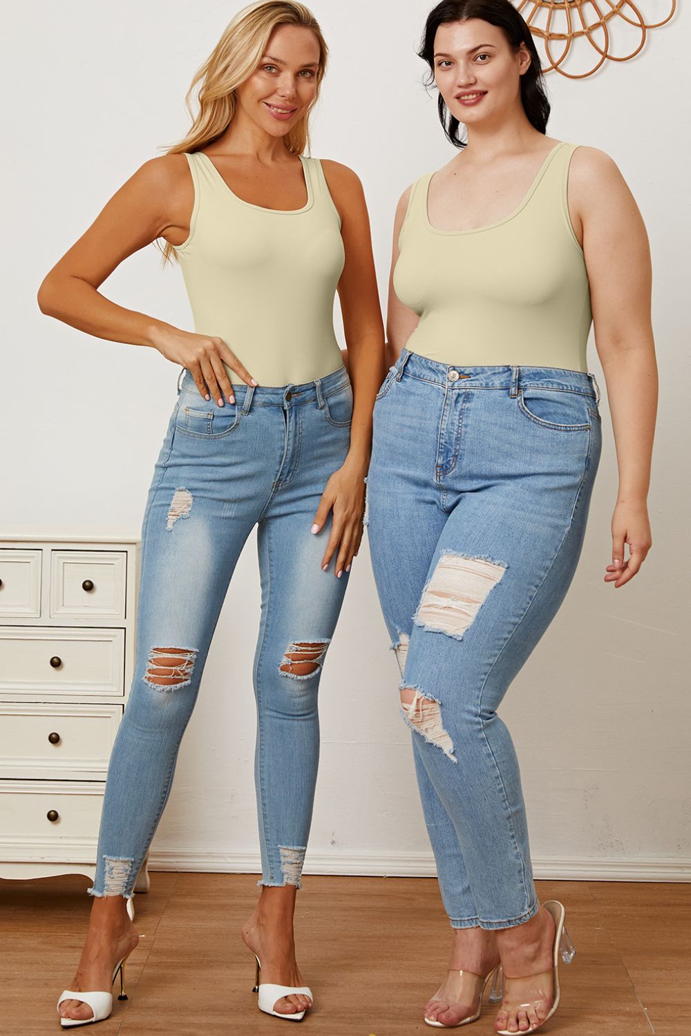 basic bae full size square neck sleeveless bodysuit