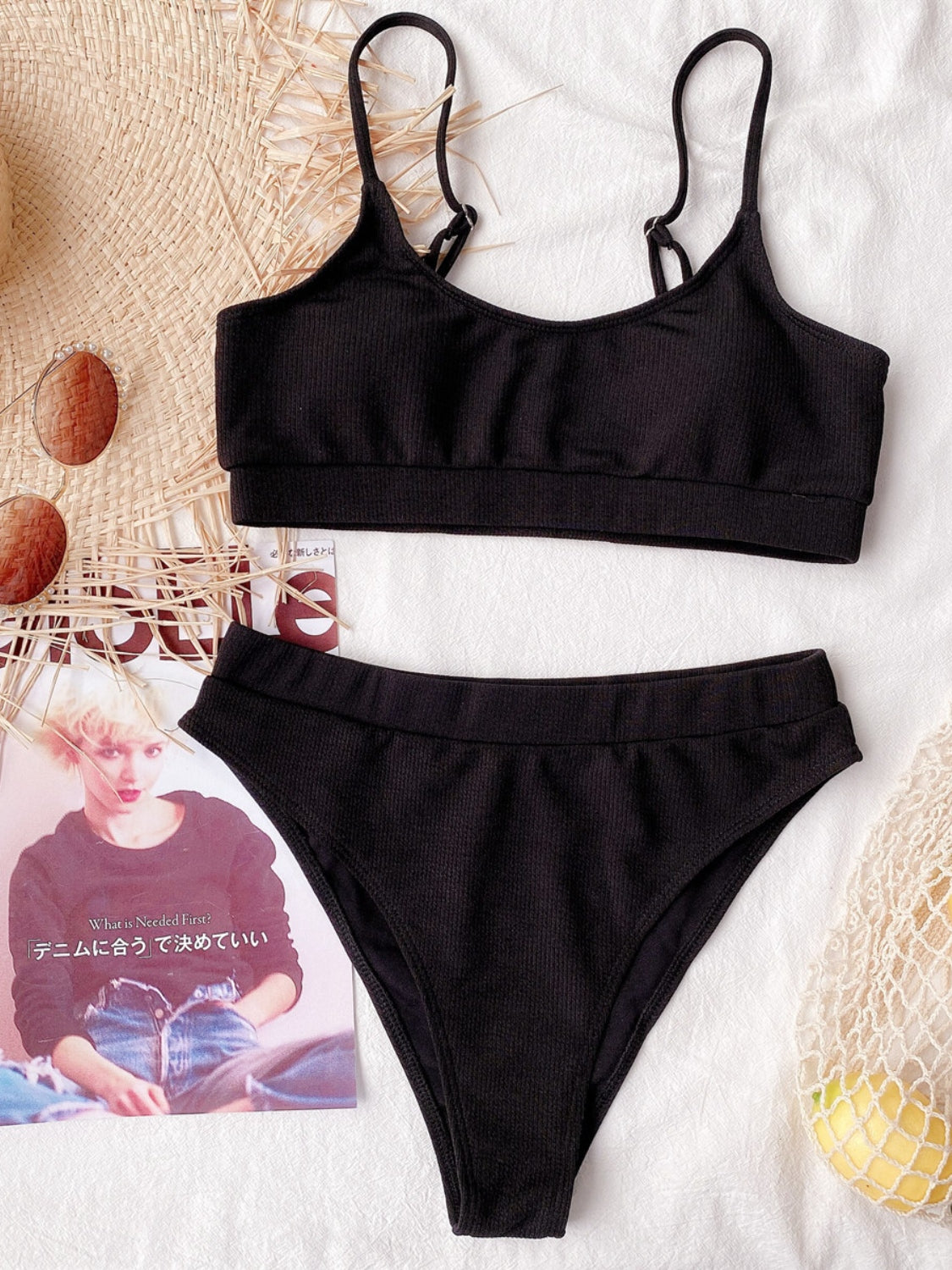 scoop neck spaghetti strap two-piece swim set