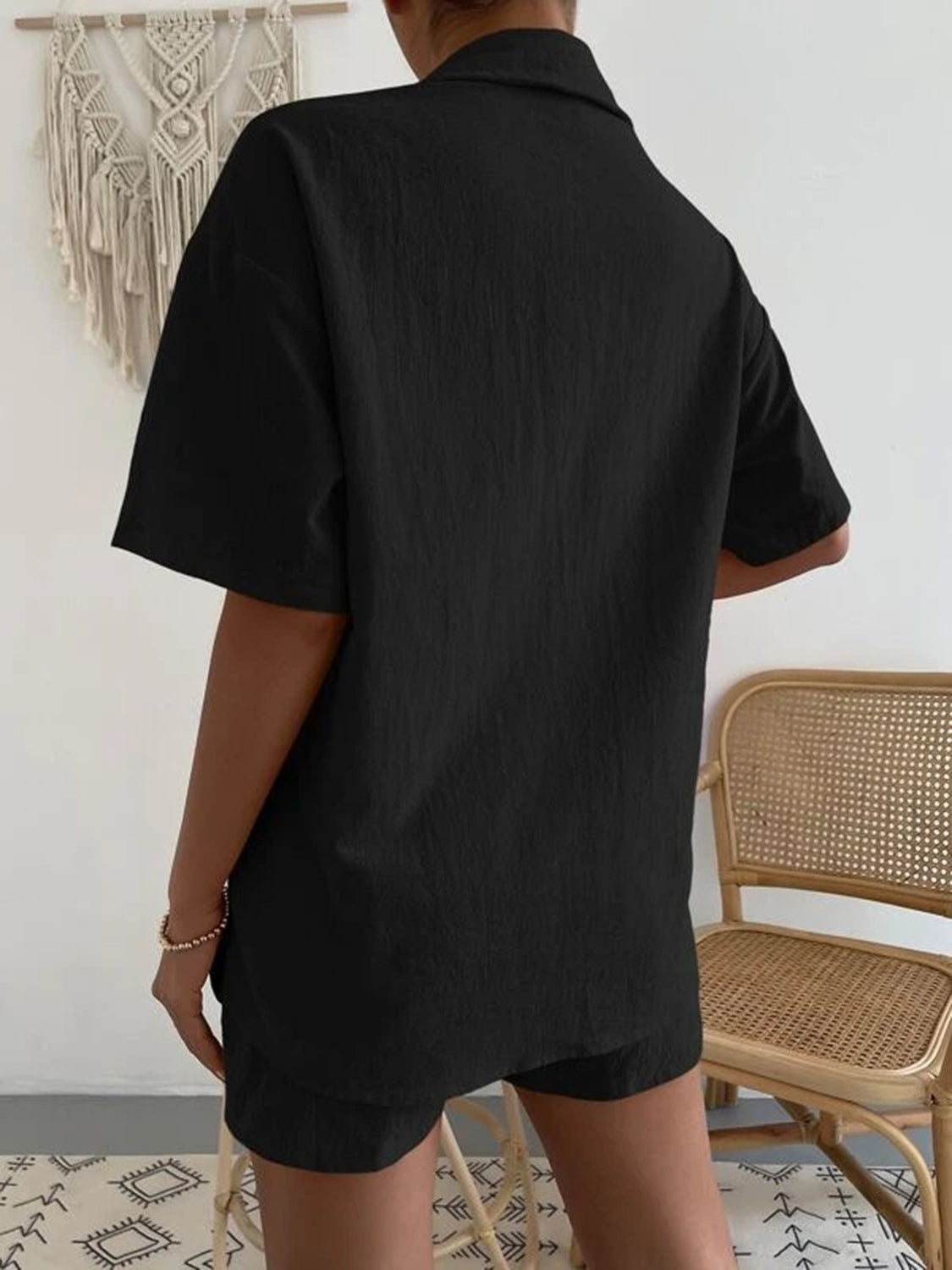 button up short sleeve shirt and shorts set