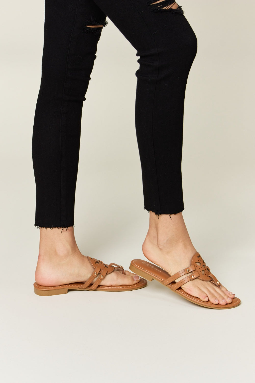 forever link cutout pu leather open toe sandals