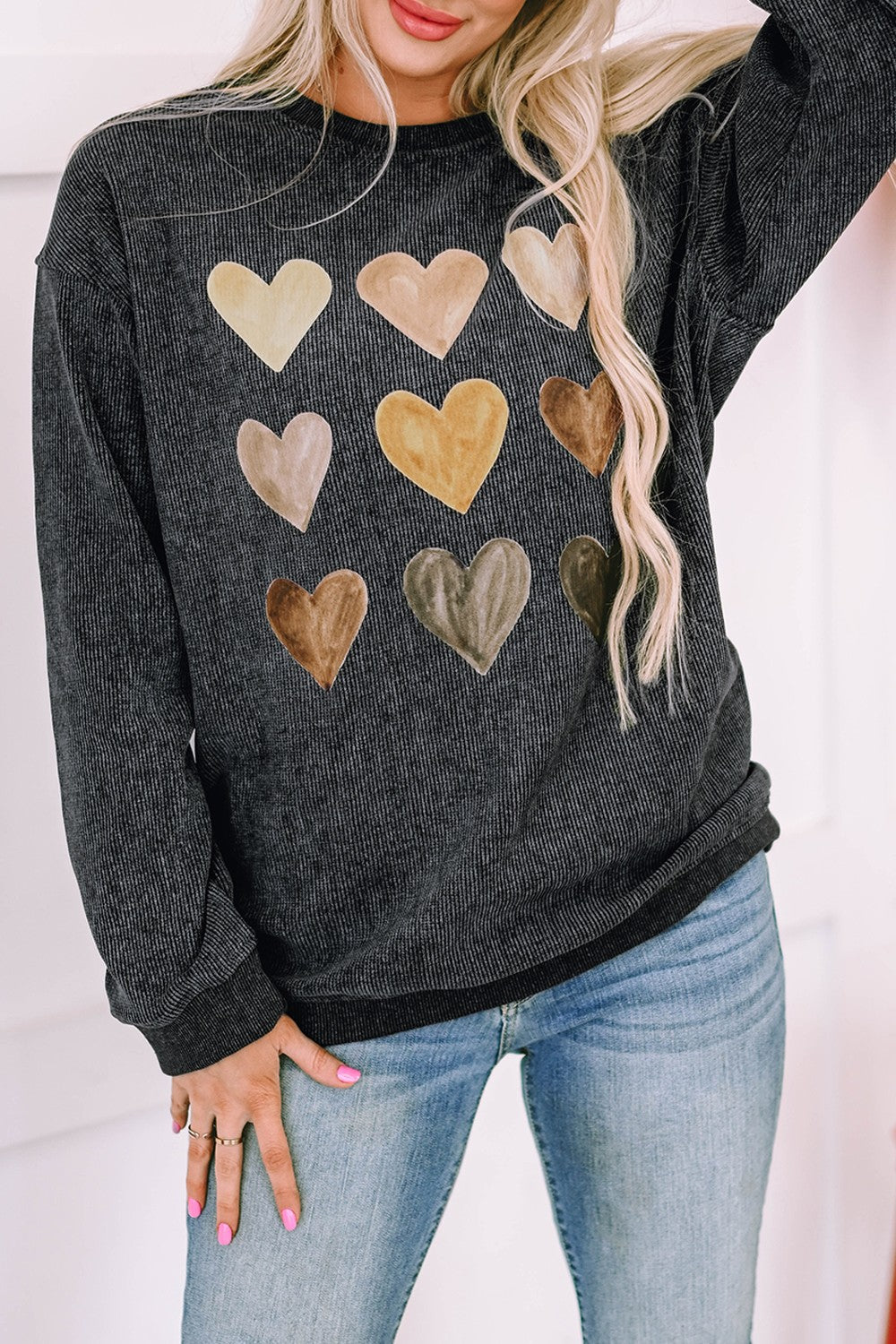 heart round neck dropped shoulder sweatshirt