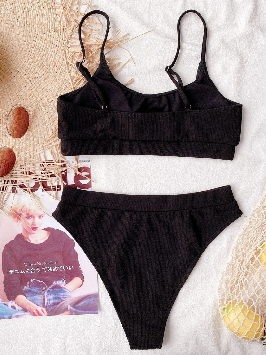 scoop neck spaghetti strap two-piece swim set