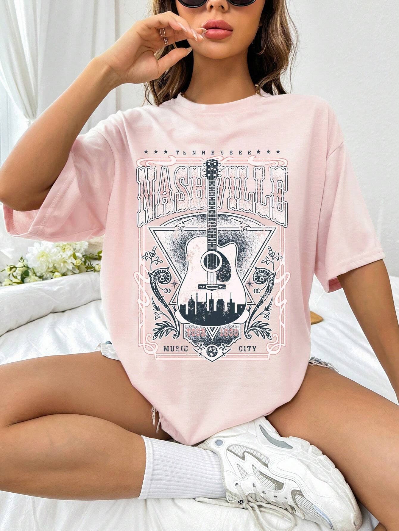 guitar graphic round neck half sleeve t-shirt