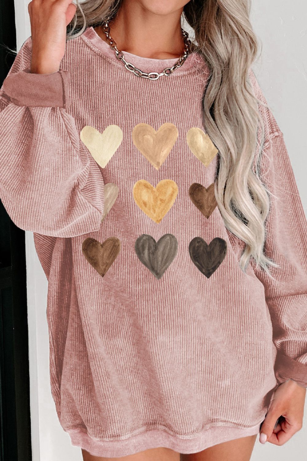heart round neck dropped shoulder sweatshirt