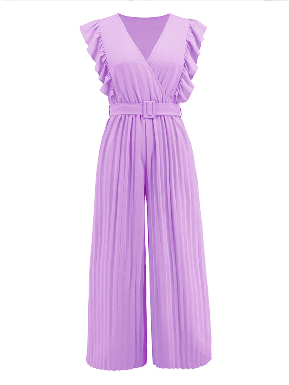 ruffled surplice cap sleeve jumpsuit