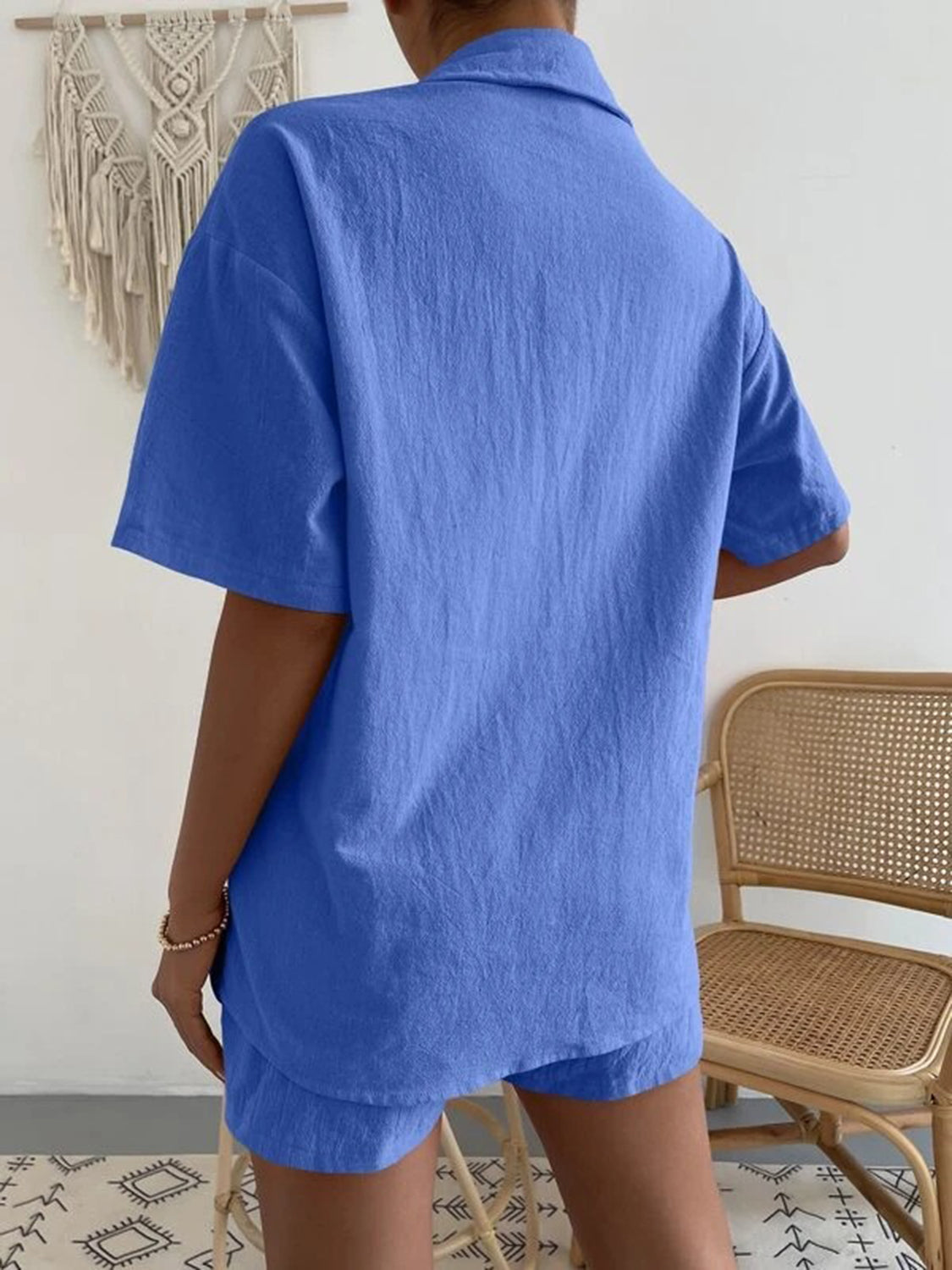 button up short sleeve shirt and shorts set