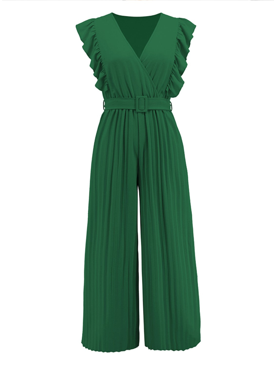 ruffled surplice cap sleeve jumpsuit