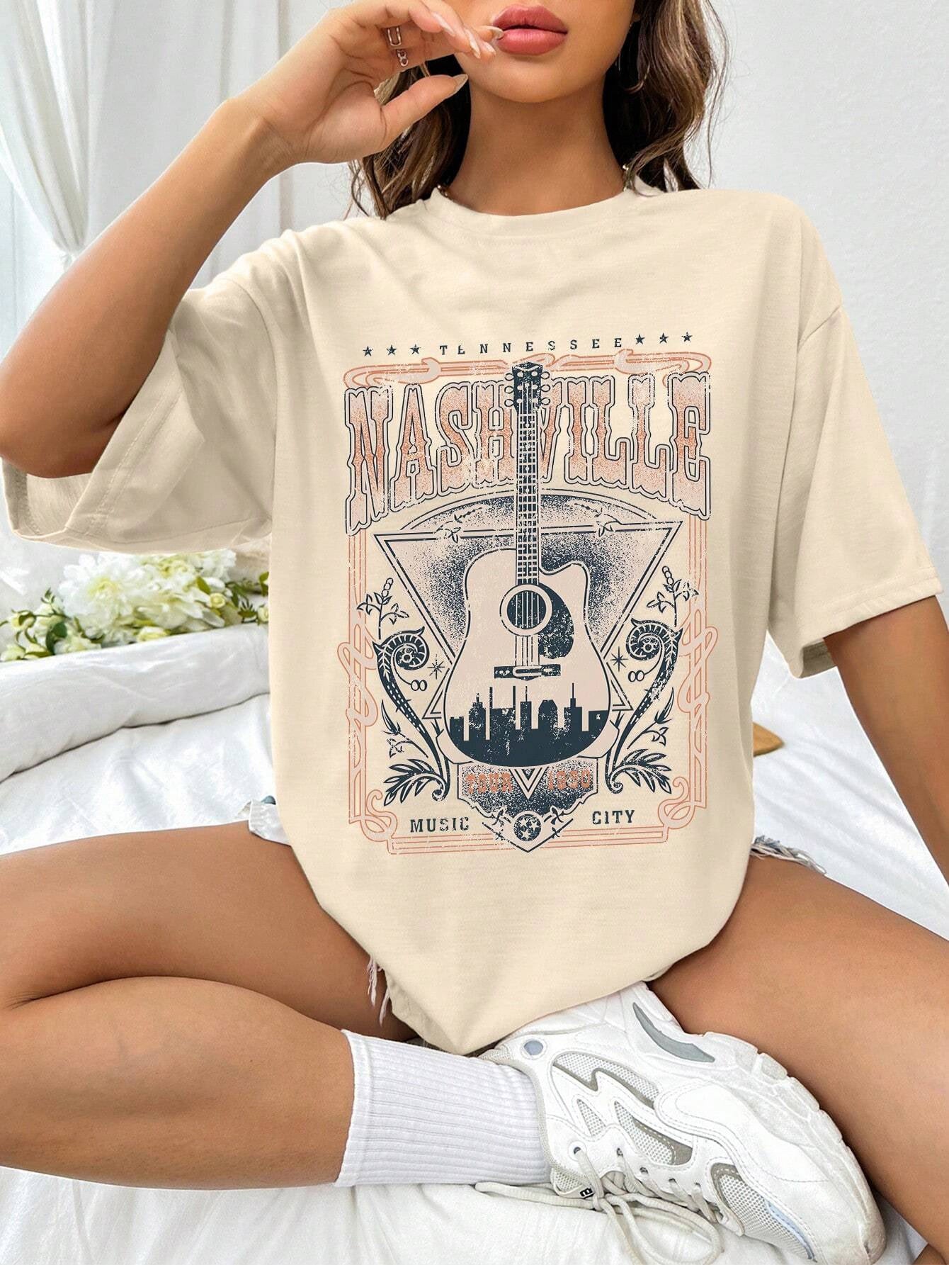guitar graphic round neck half sleeve t-shirt