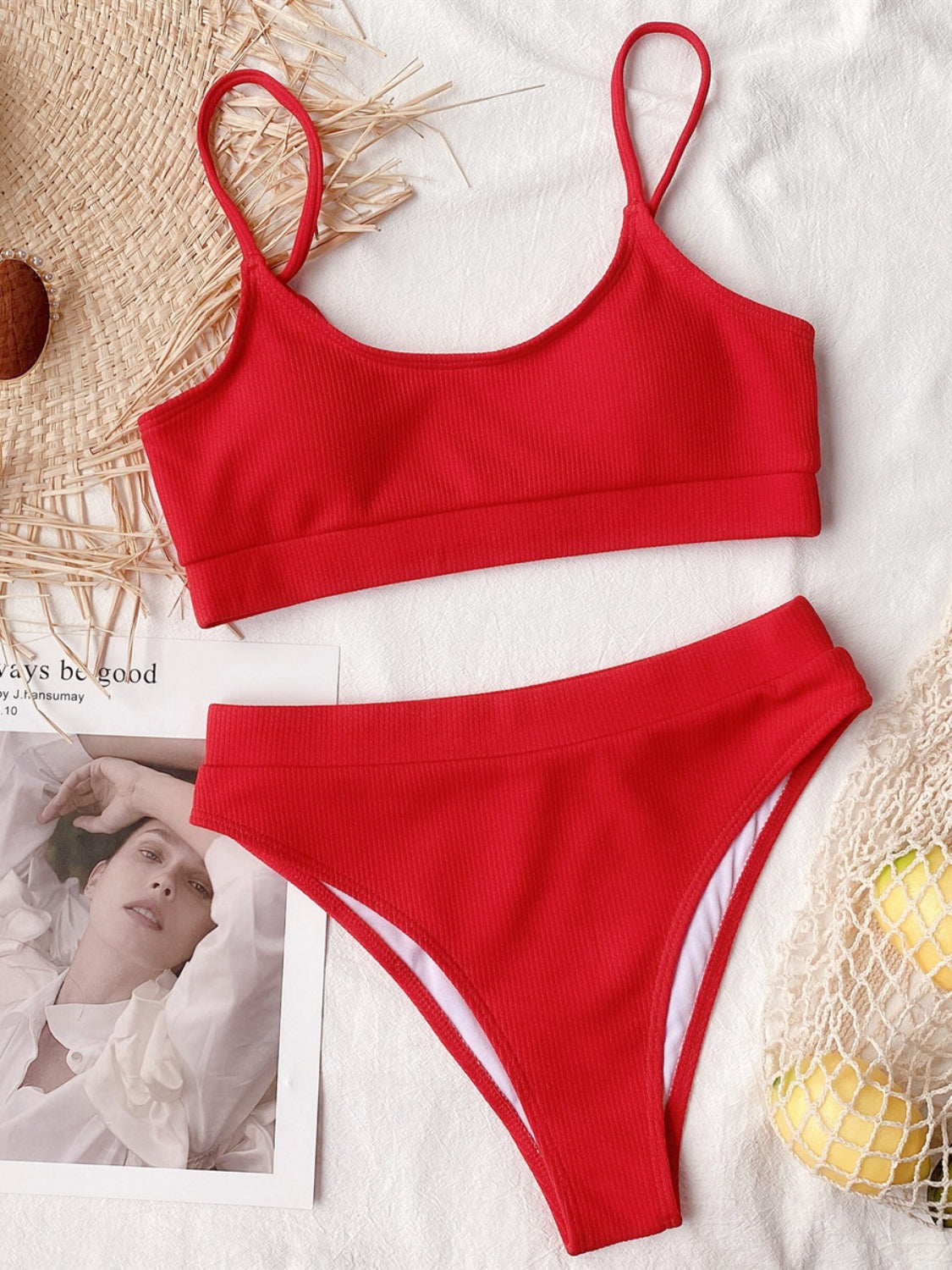 scoop neck spaghetti strap two-piece swim set